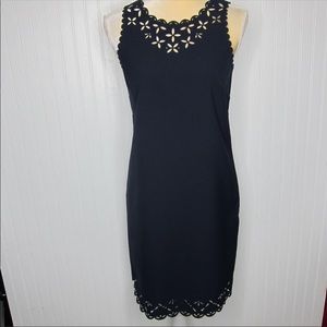 J crew navy sheath laser cut dress